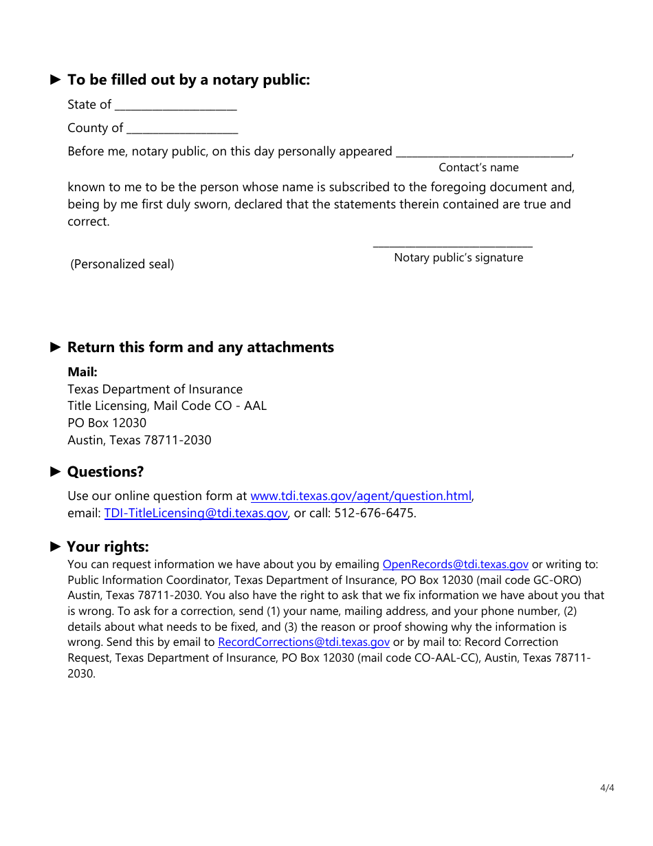 Form FINT10 Title Insurance Agent or Direct Operation Appointment - Texas, Page 4