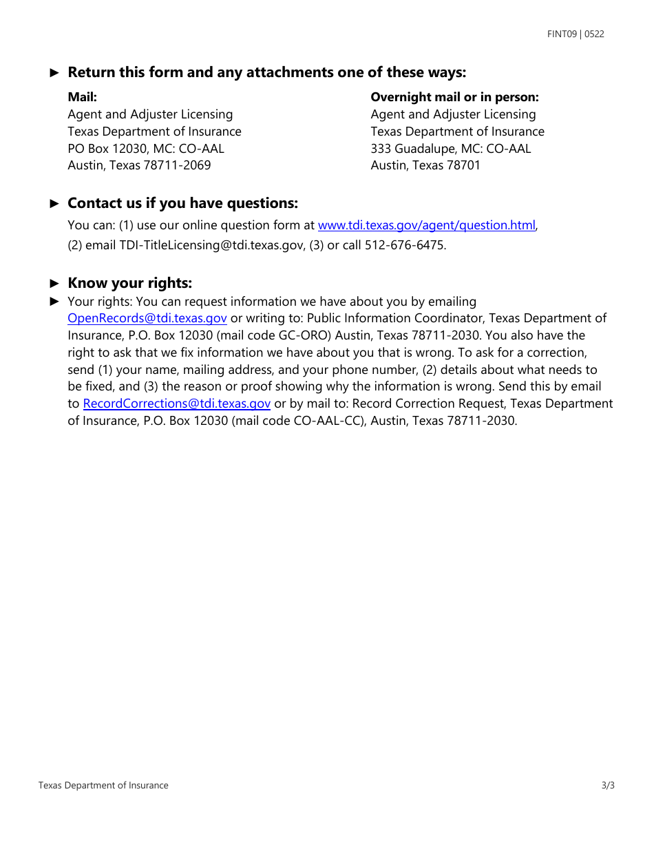 Form FINT09 Escrow Officer Appointment - Texas, Page 3