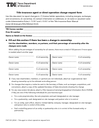 Form FINT129 Title Insurance Agent or Direct Operation Change Request Form - Texas