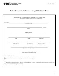 Form FIN468 Workers&#039; Compensation Self-insurance Group (Sig) Notification Form - Texas