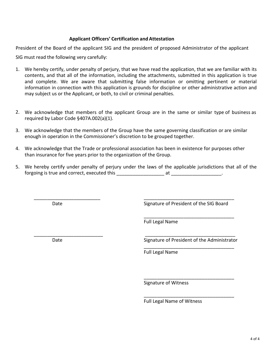 Form FIN468 Workers Compensation Self-insurance Group (Sig) Notification Form - Texas, Page 4