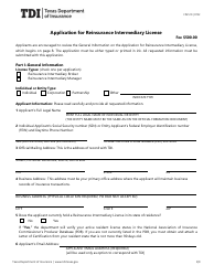 Document preview: Form FIN510 Application for Reinsurance Intermediary License - Texas