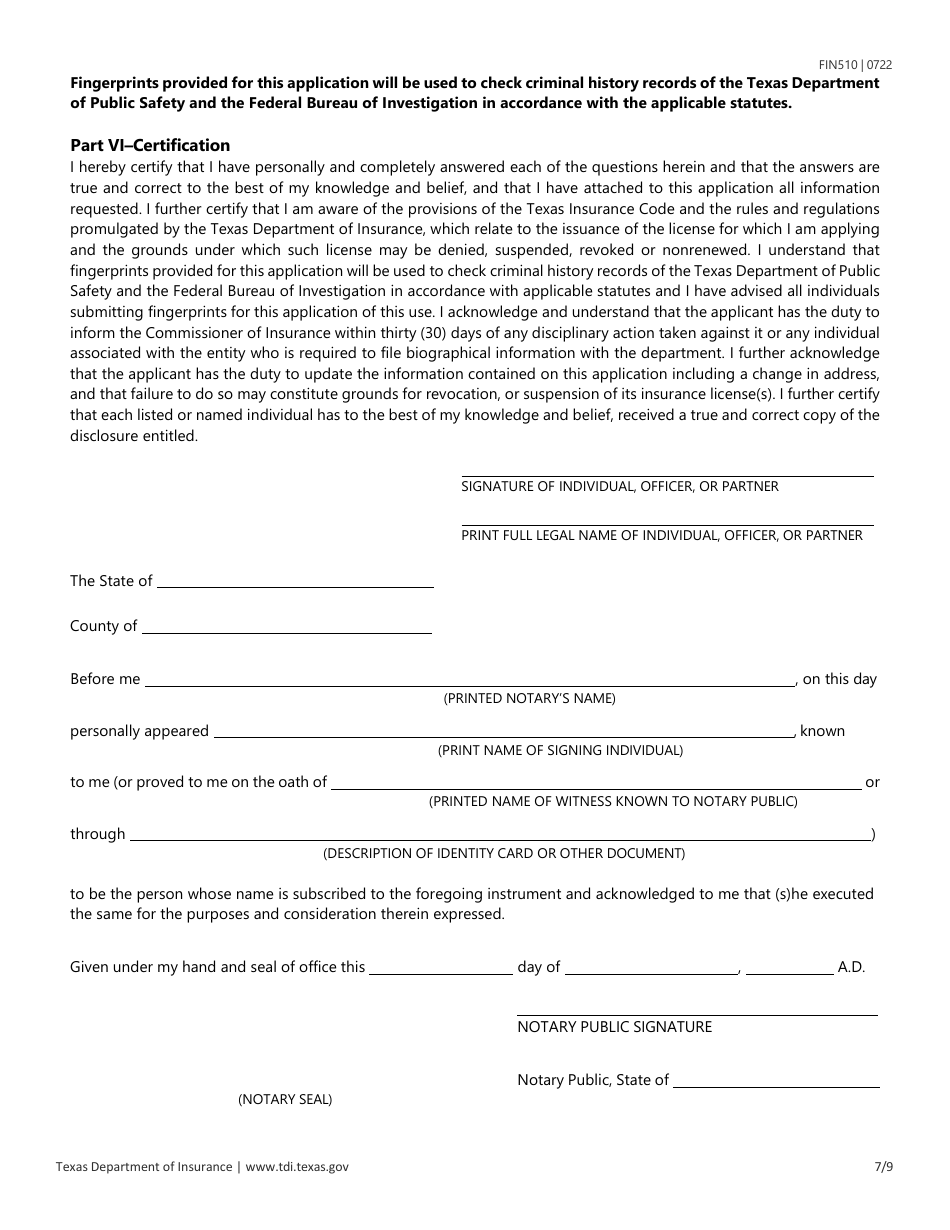 Form FIN510 Download Fillable PDF or Fill Online Application for ...