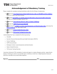 Document preview: Form HR197 Acknowledgement of Mandatory Training - Texas