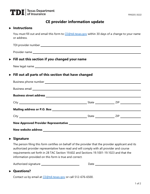Form FIN520  Printable Pdf