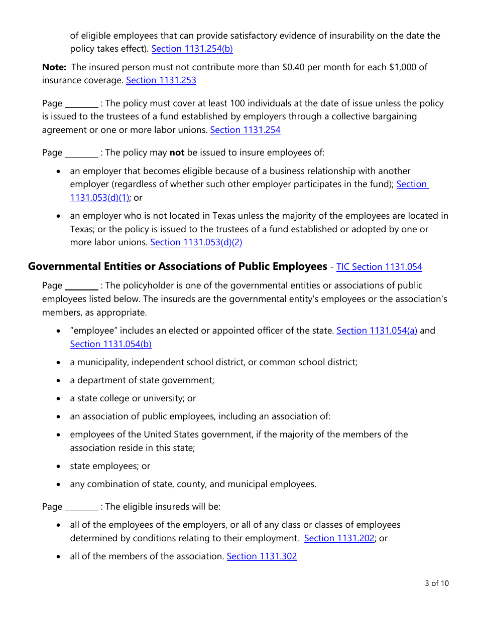 Form LAC005 Group Life Insurance Checklist - Texas, Page 3