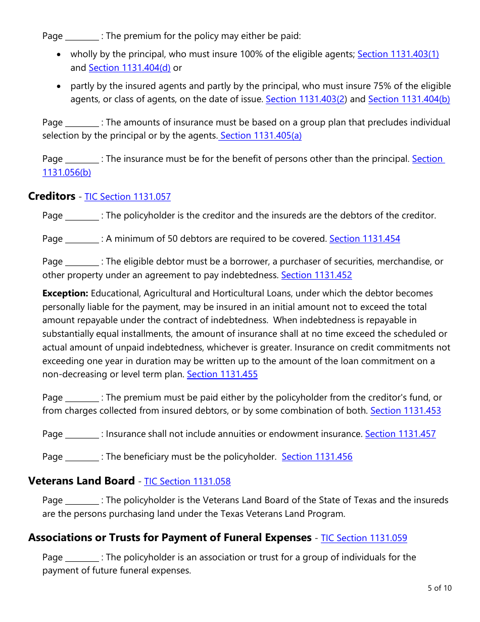 Form LAC005 Group Life Insurance Checklist - Texas, Page 5