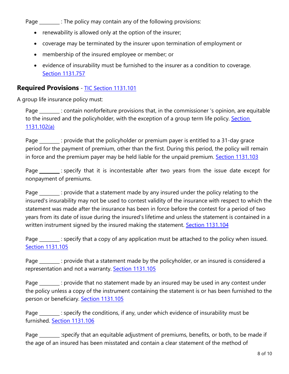 Form LAC005 Group Life Insurance Checklist - Texas, Page 8