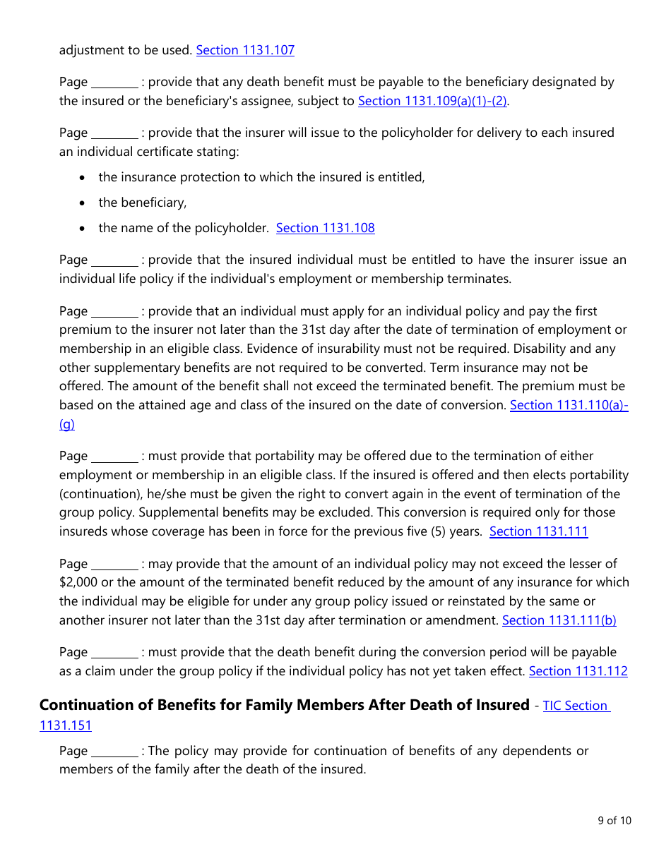 Form LAC005 Group Life Insurance Checklist - Texas, Page 9
