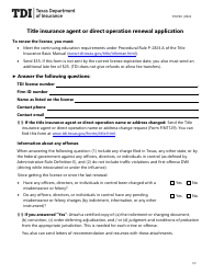 Document preview: Form FINT03 Title Insurance Agent or Direct Operation Renewal Application - Texas
