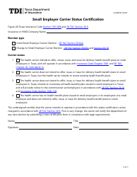 Document preview: Form LAHR330 Small Employer Carrier Status Certification - Texas