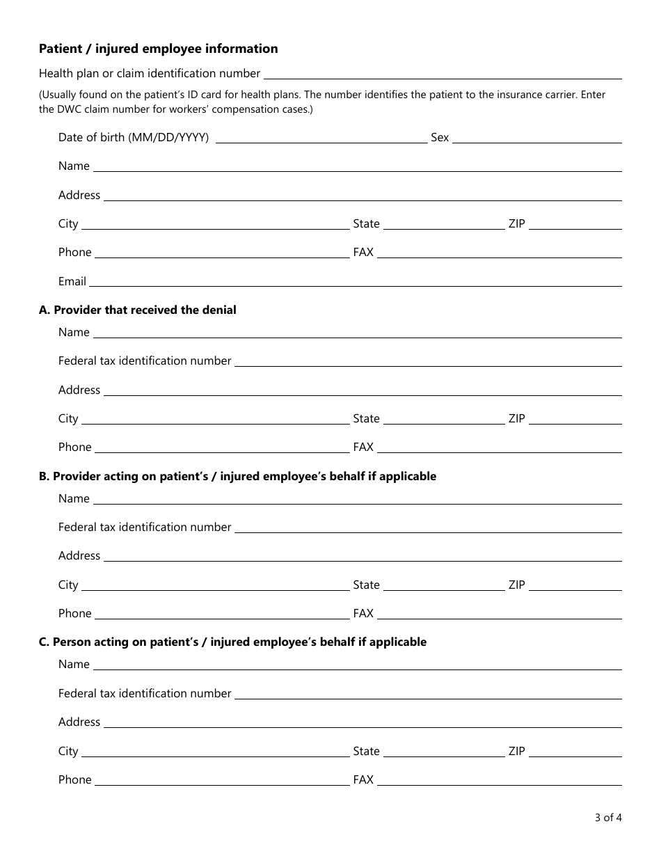 Form LHL009 Request for a Review by an Independent Review Organization (Iro) - Texas, Page 3