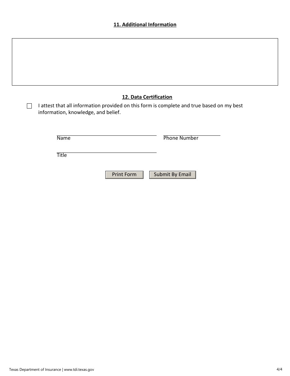 Form LAHR335 (1212 CERT DATA) Annual Small Employer Health Benefit Plan Report - Texas, Page 4