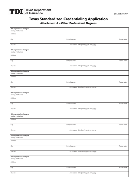 Form LHL234 Attachment A  Printable Pdf
