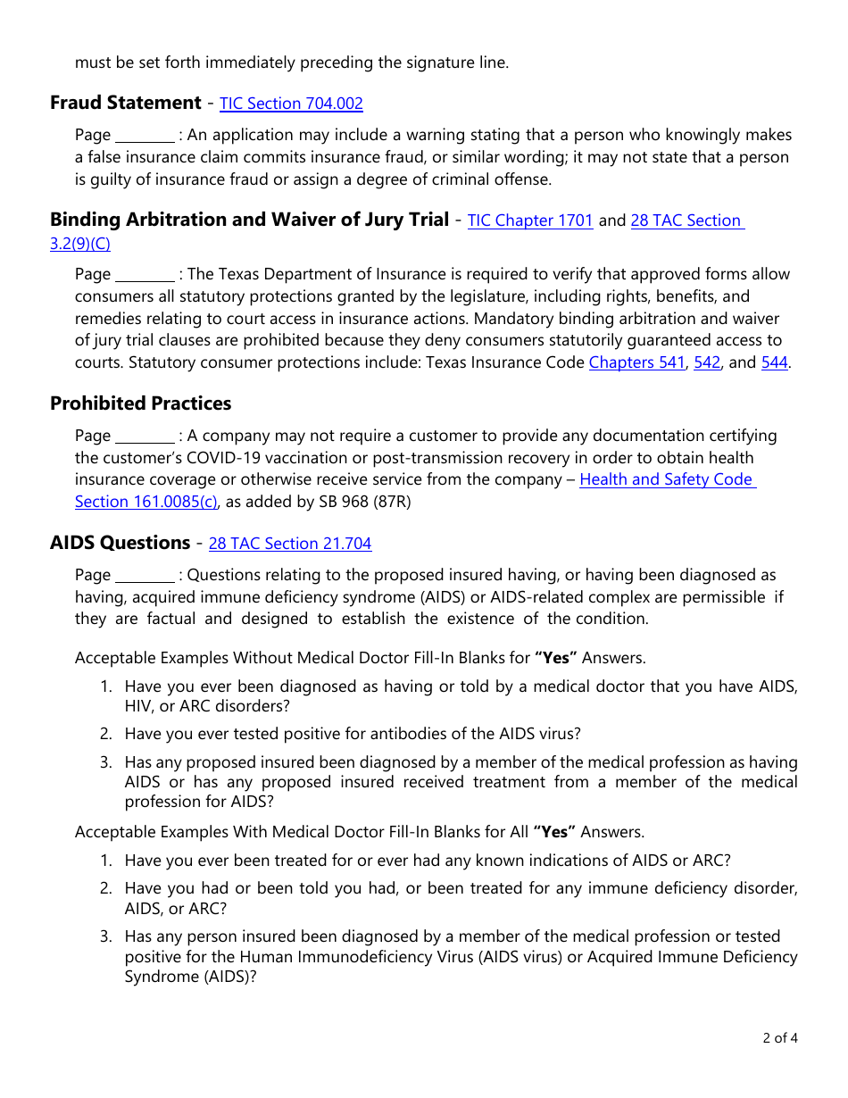 Form LAC013 Annuity and Life Applications Checklist - Texas, Page 2