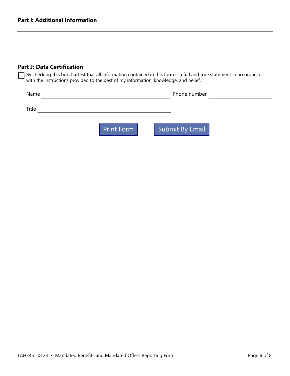Form LAH345 Mandated Benefits and Mandated Offers Reporting Form - Texas, Page 8