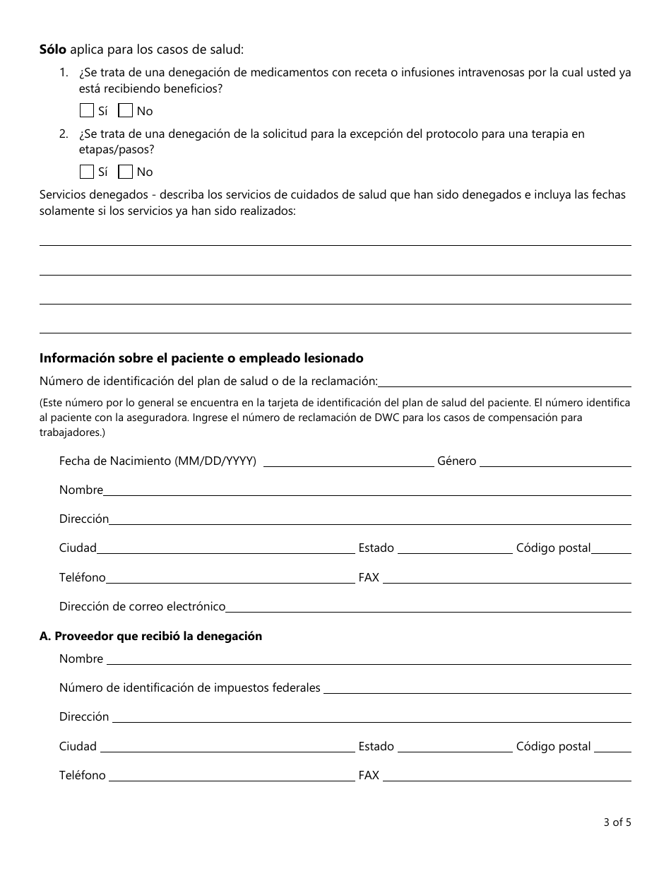 Formulario LHL009 Solicitud Para Una Revision Por Parte De Una Organizacion De Revision Independiente - Texas (Spanish), Page 3