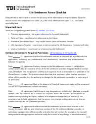 Document preview: Form LAC026 Life Settlement Forms Checklist - Texas