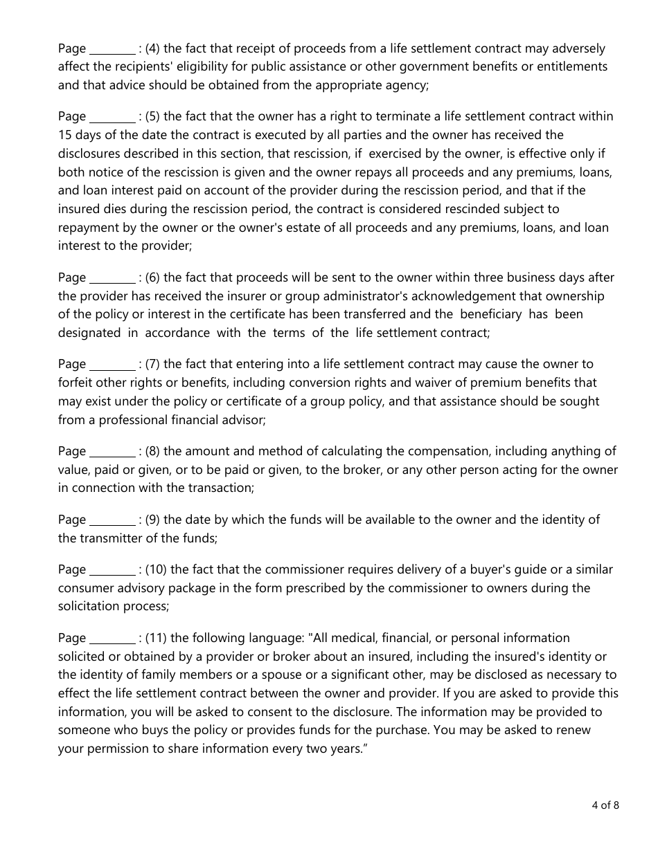 Form LAC026 Life Settlement Forms Checklist - Texas, Page 4