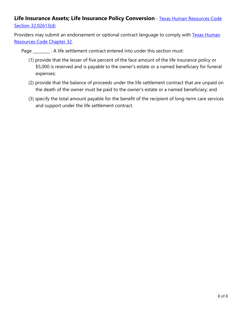 Form LAC026 Life Settlement Forms Checklist - Texas, Page 8