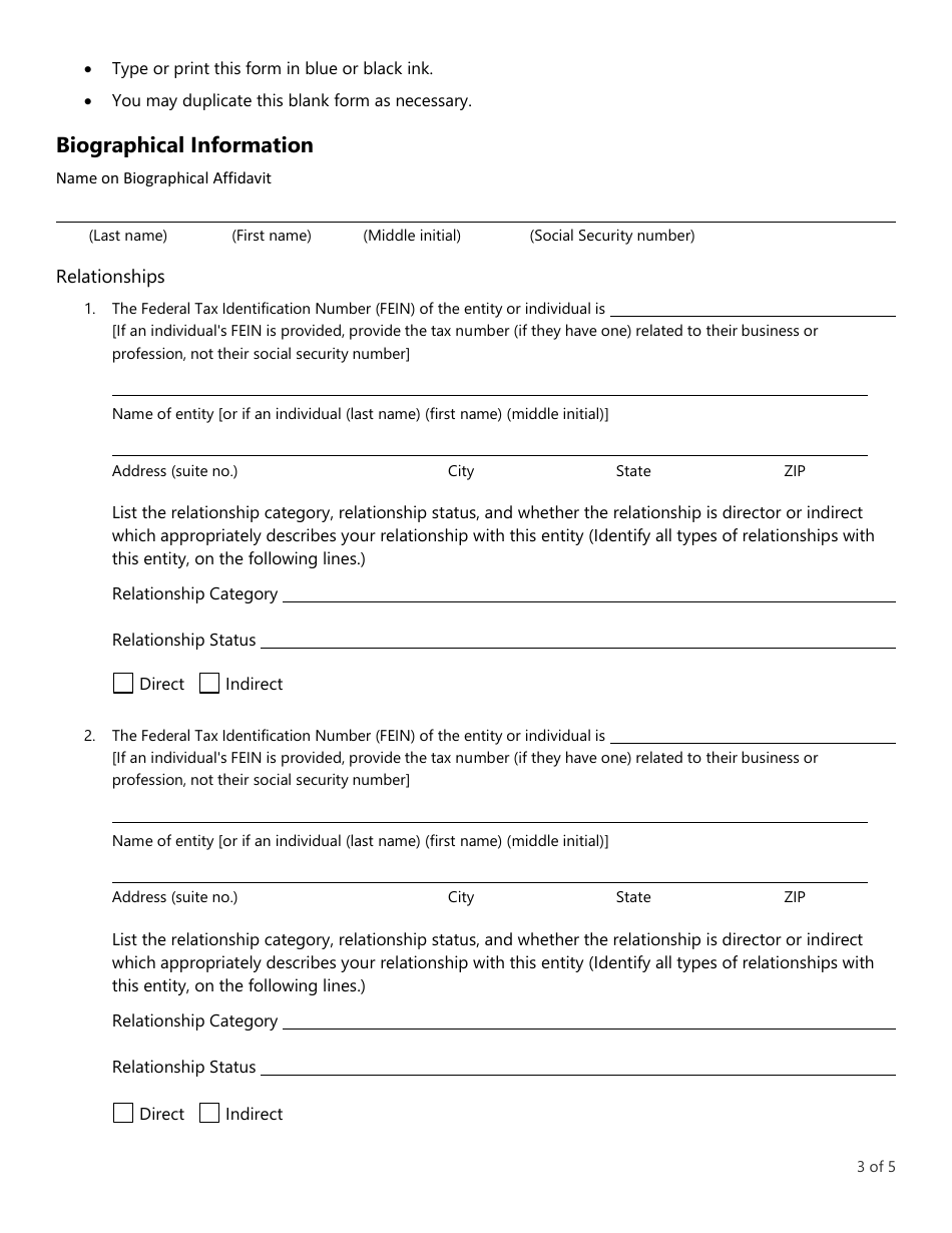 Form LHL711 Addendum to Biographical Affidavit - Texas, Page 3