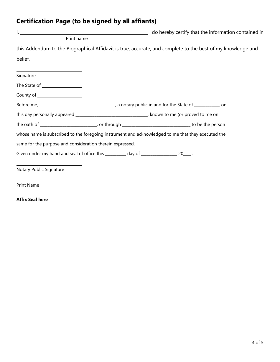Form LHL711 Addendum to Biographical Affidavit - Texas, Page 4