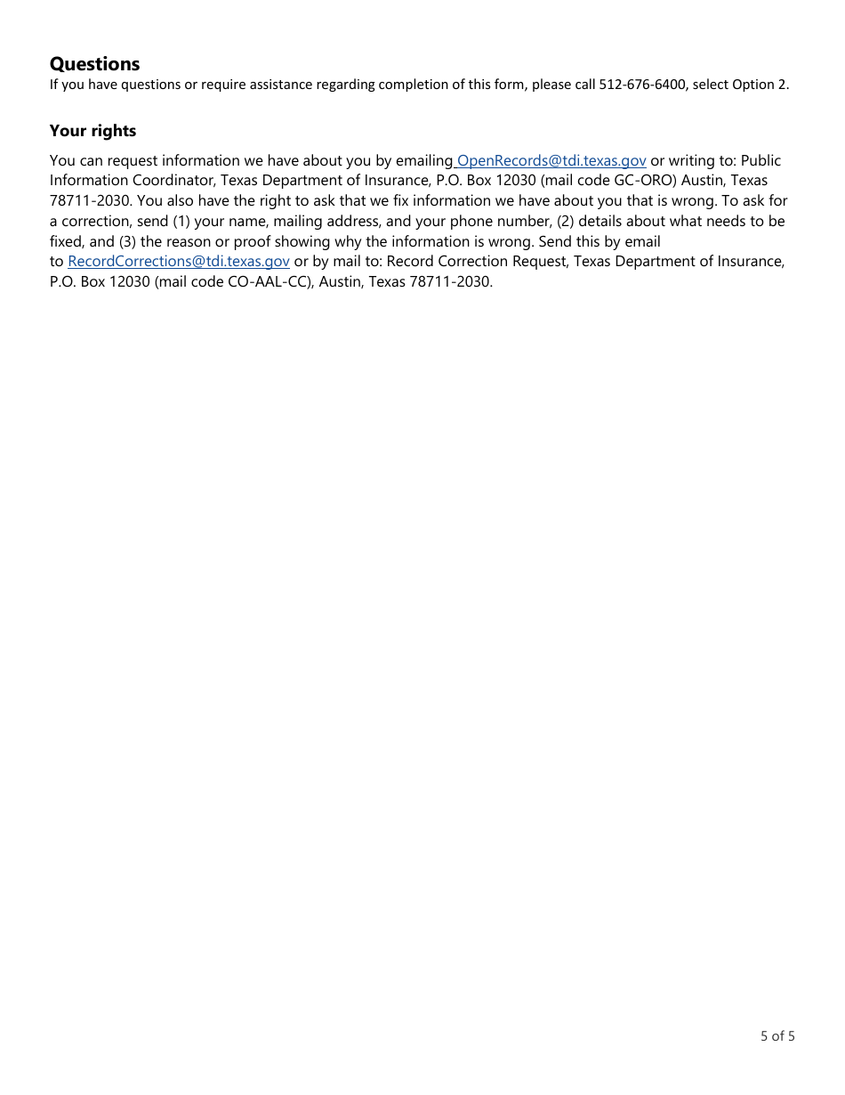 Form LHL711 Addendum to Biographical Affidavit - Texas, Page 5