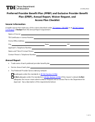 Form LHL706 Preferred Provider Benefit Plan (Ppbp) and Exclusive Provider Benefit Plan (Epbp), Annual Report, Waiver Request, and Access Plan Checklist - Texas