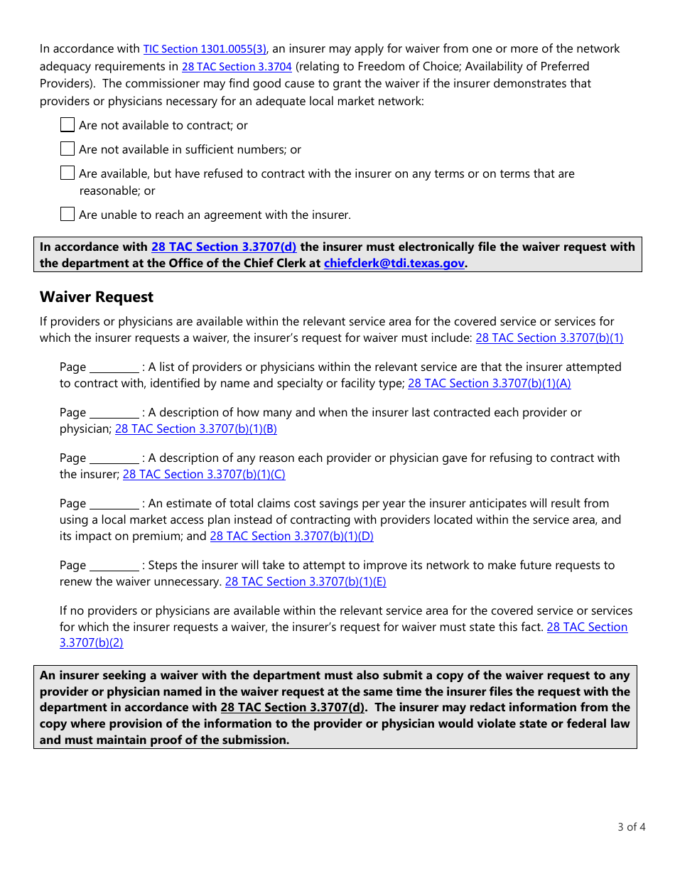 Form LHL706 Preferred Provider Benefit Plan (Ppbp) and Exclusive Provider Benefit Plan (Epbp), Annual Report, Waiver Request, and Access Plan Checklist - Texas, Page 3