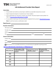 Document preview: Form LAH323 Life Settlement Provider Data Report - Texas