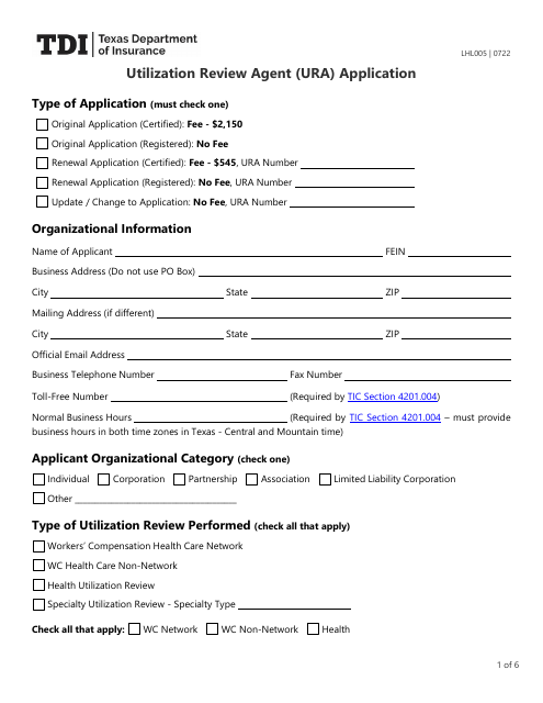 Form LHL005  Printable Pdf