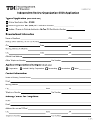 Form LHL006 Independent Review Organization (Iro) Application - Texas
