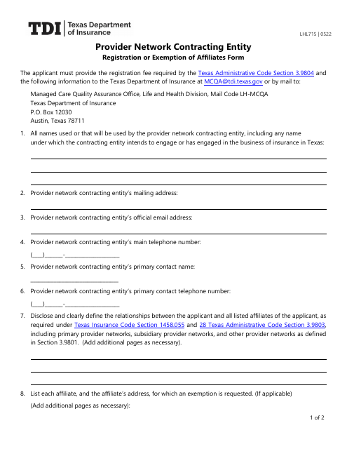 Form LHL715  Printable Pdf