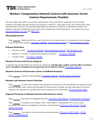 Form LHL721 Workers&#039; Compensation Network Contract With Insurance Carrier Contract Requirements Checklist - Texas