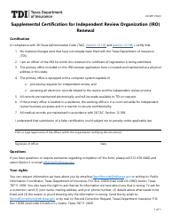 Document preview: Form LHL007 Supplemental Certification for Independent Review Organization (Iro) Renewal - Texas