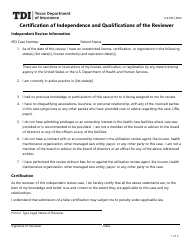 Document preview: Form LHL709 Certification of Independence and Qualifications of the Reviewer - Texas