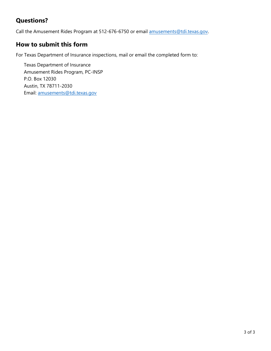 Form PC324 (AR-800) Quarterly Injury Report Amusement Ride Safety Inspection and Insurance Act - Texas, Page 3