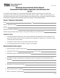 Form PC325 (AR-801) Quarterly Governmental Action Report - Amusement Ride Safety Inspection and Insurance Act - Texas