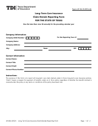 Document preview: Form LHL564 Long-Term Care Insurance Claim Denials Reporting Form - Texas