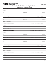 Document preview: Form LHL234C Attachment C Texas Standardized Credentialing Application - Other Work History - Texas