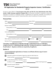 Document preview: Form PC357 (VIP-3) Vip Application for Residential Property Inspector License/Certification - Texas