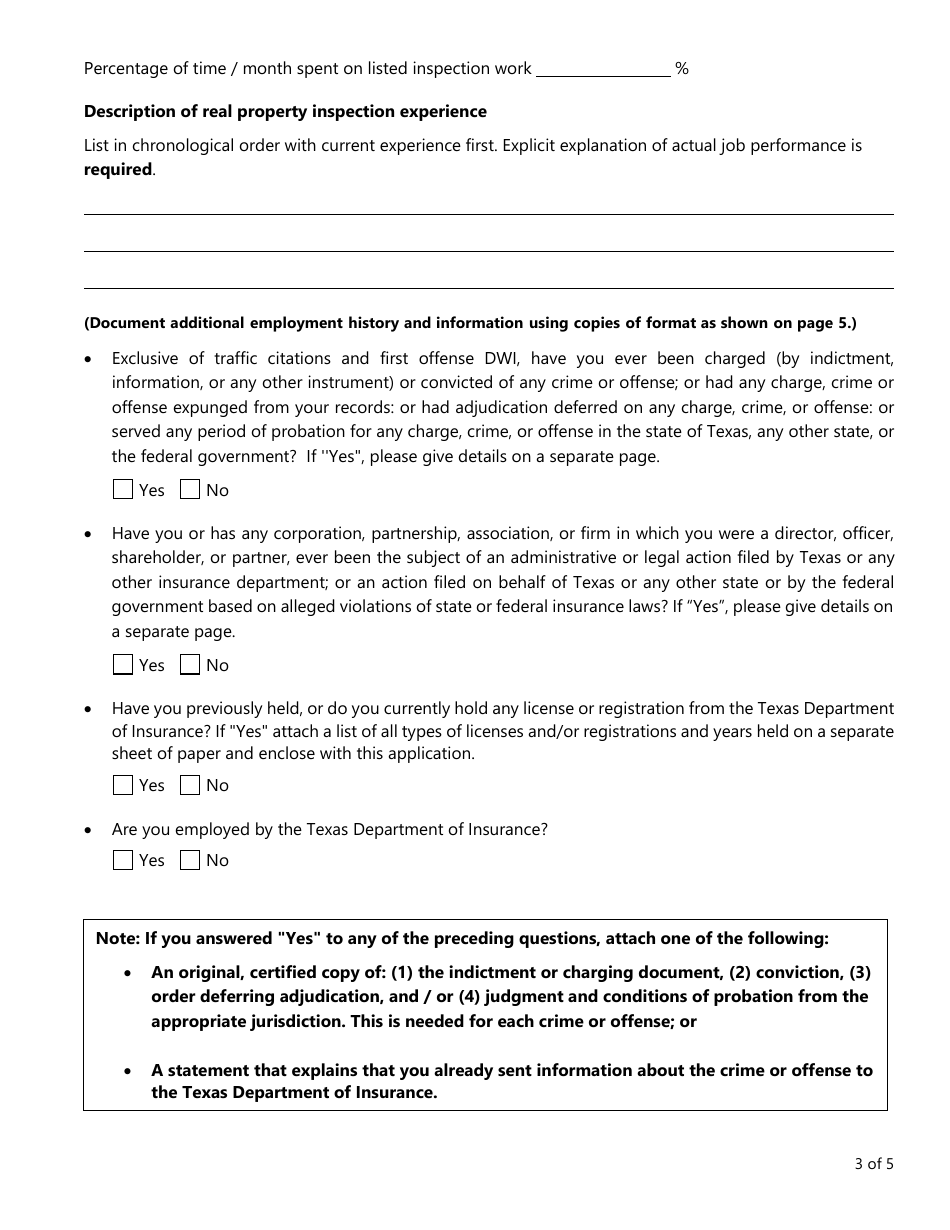 Form PC357 (VIP-3) Vip Application for Residential Property Inspector License / Certification - Texas, Page 3