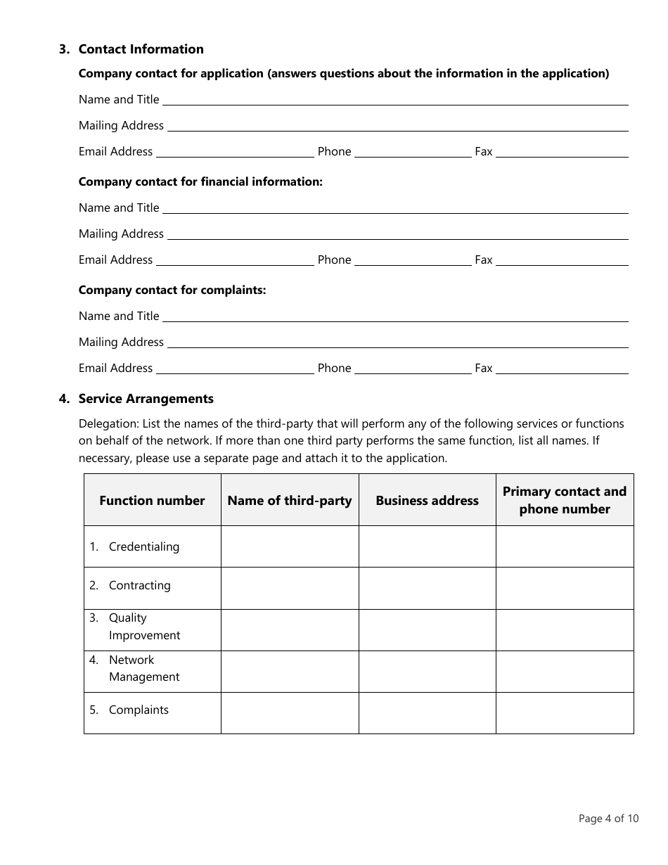 Form LHL705 Workers Compensation Health Care Network Application - Texas, Page 4