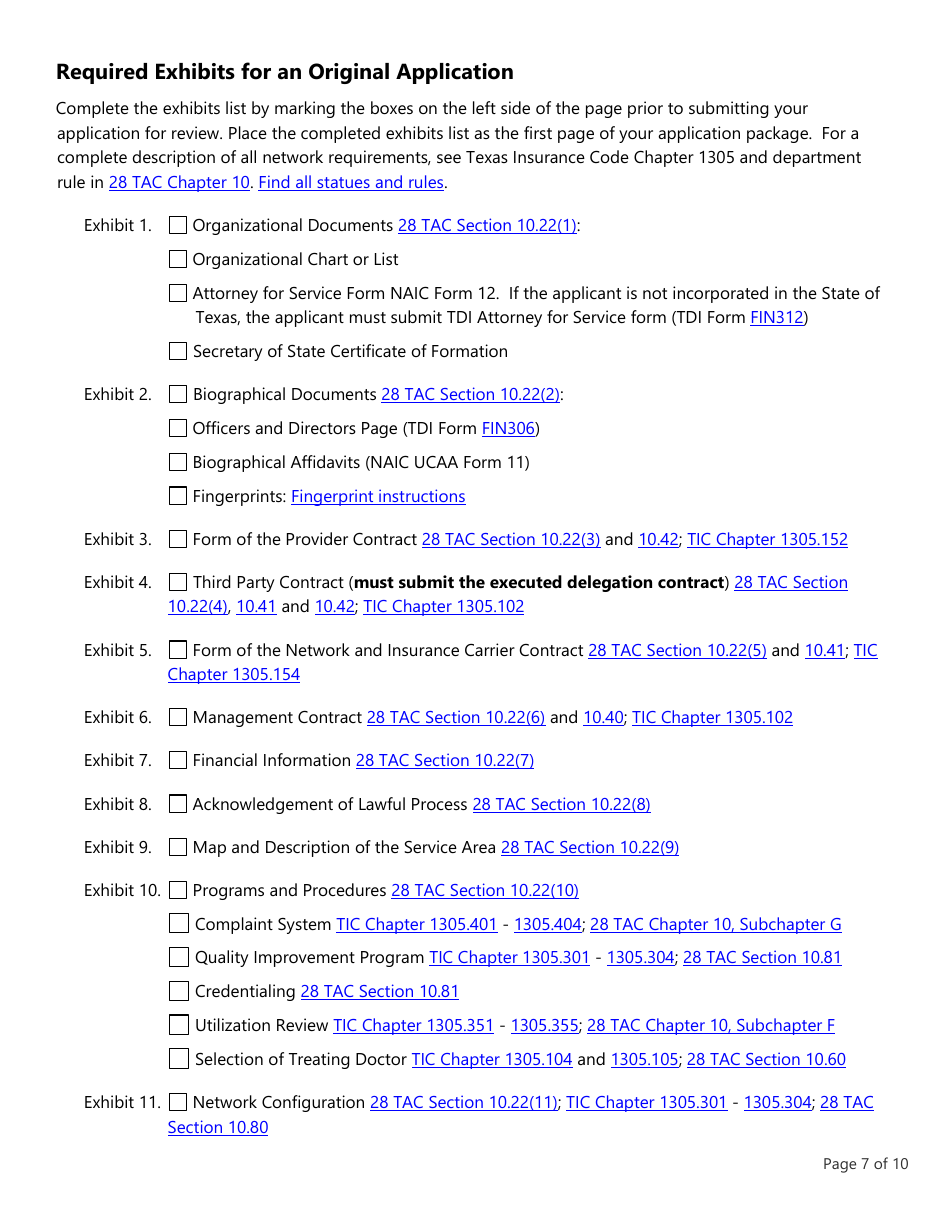 Form LHL705 Workers Compensation Health Care Network Application - Texas, Page 7