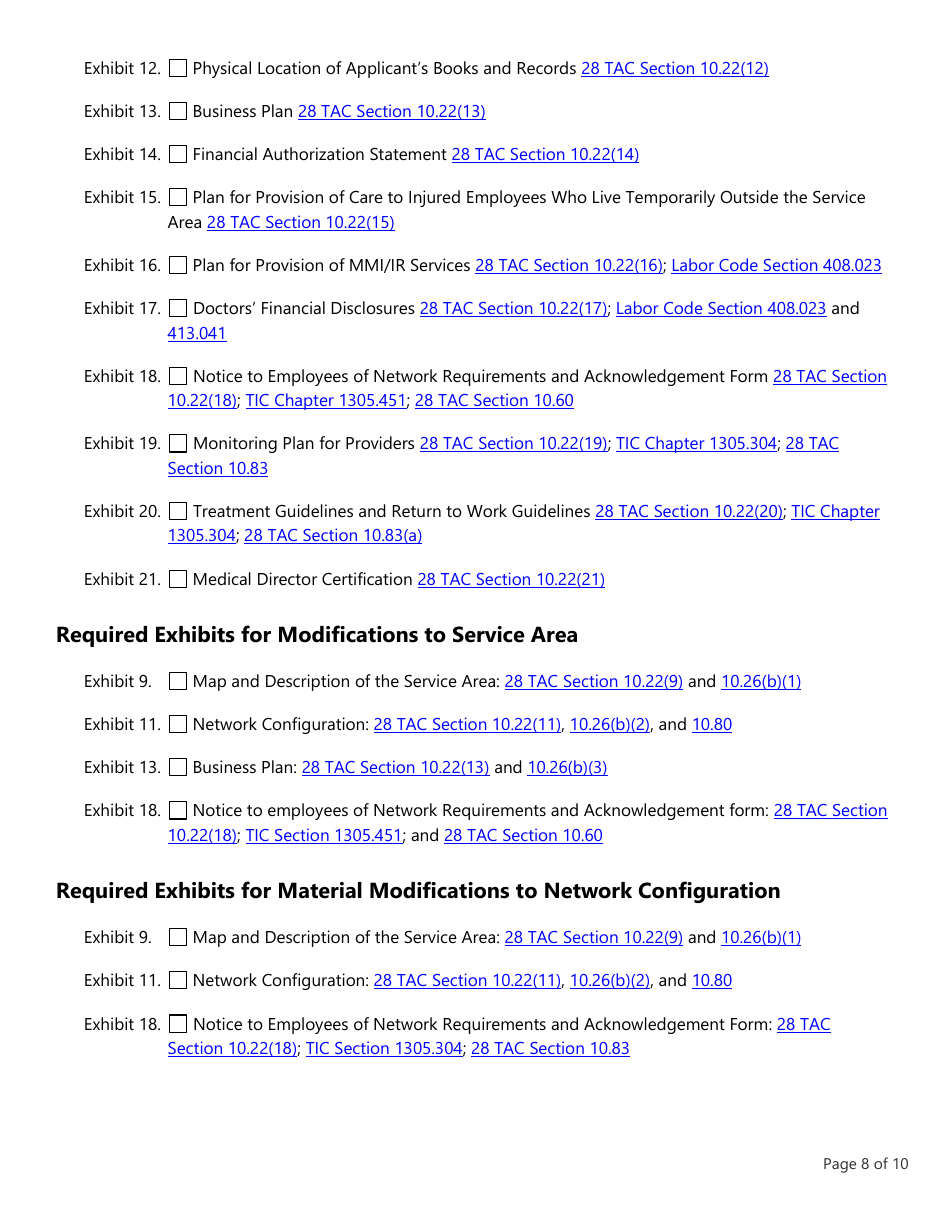 Form LHL705 Workers Compensation Health Care Network Application - Texas, Page 8