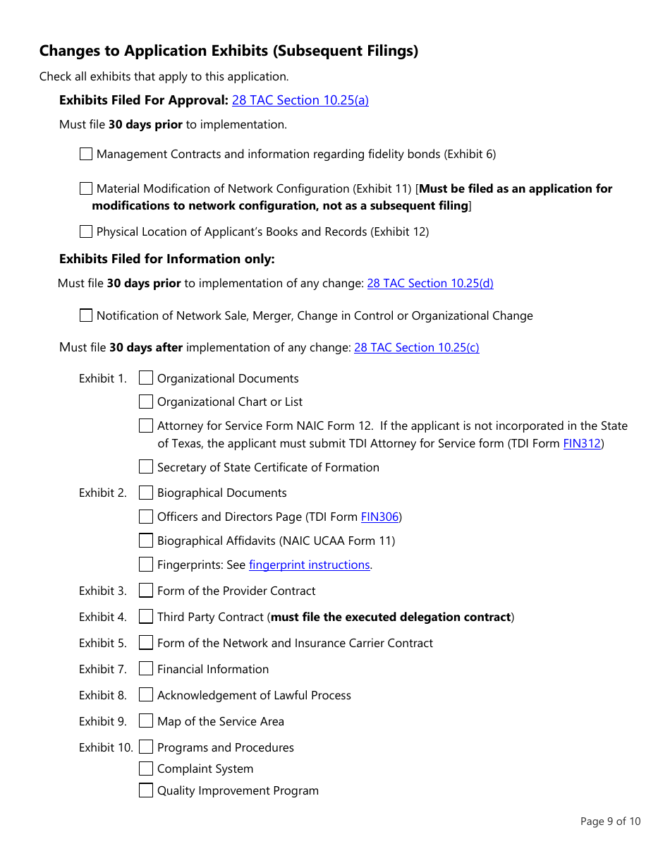 Form LHL705 Workers Compensation Health Care Network Application - Texas, Page 9