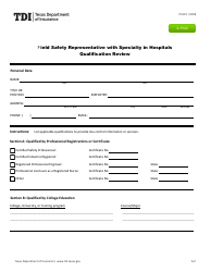 Document preview: Form PC391 Field Safety Representative With Specialty in Hospitals Qualification Review - Texas