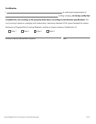 Form PC068 Impact-Resistant Roofing Installation Form - Texas, Page 2