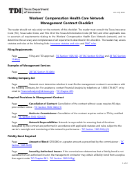 Document preview: Form LHL722 Workers' Compensation Health Care Network Management Contract Checklist - Texas