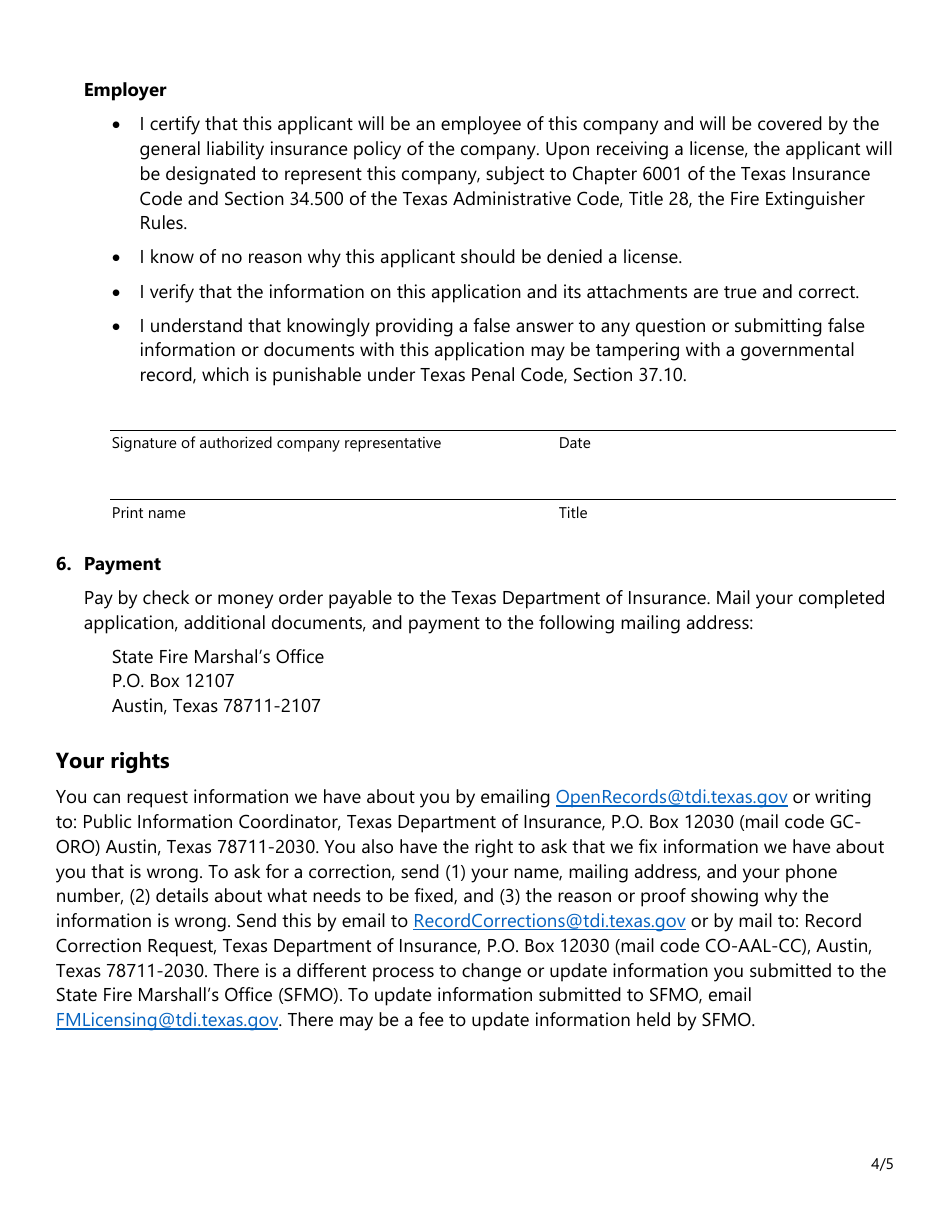 Form SF026 Individual Application for All Types of Fire Extinguisher Licenses - Texas, Page 4
